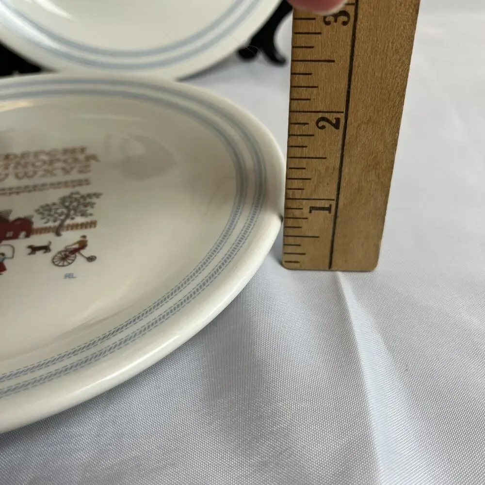Two Ralph Lauren 7.75” Wedgwood Sampler Plates Americana Alphabet Cross Stitch